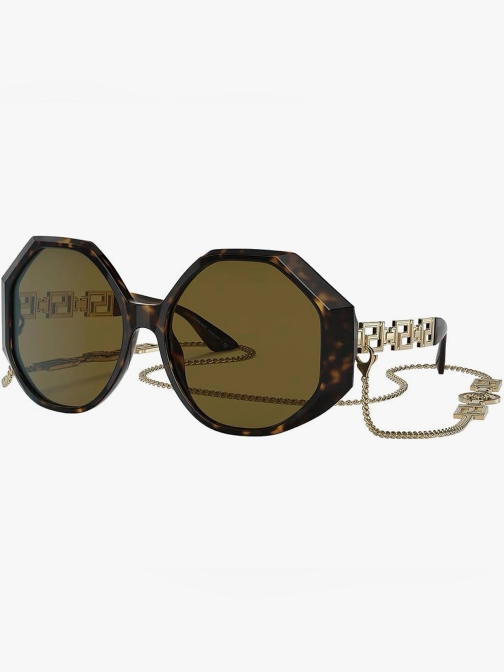 Versace Tortoiseshell Octagonal Sunglasses with Gold Chain Trim